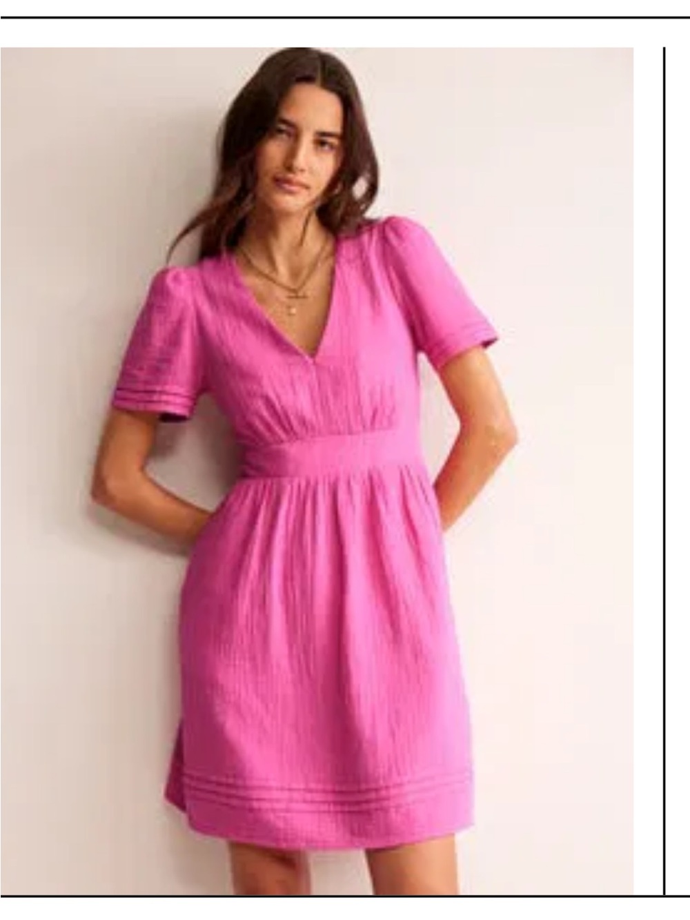 Boden Hot Pink Linen V-Neck Dress